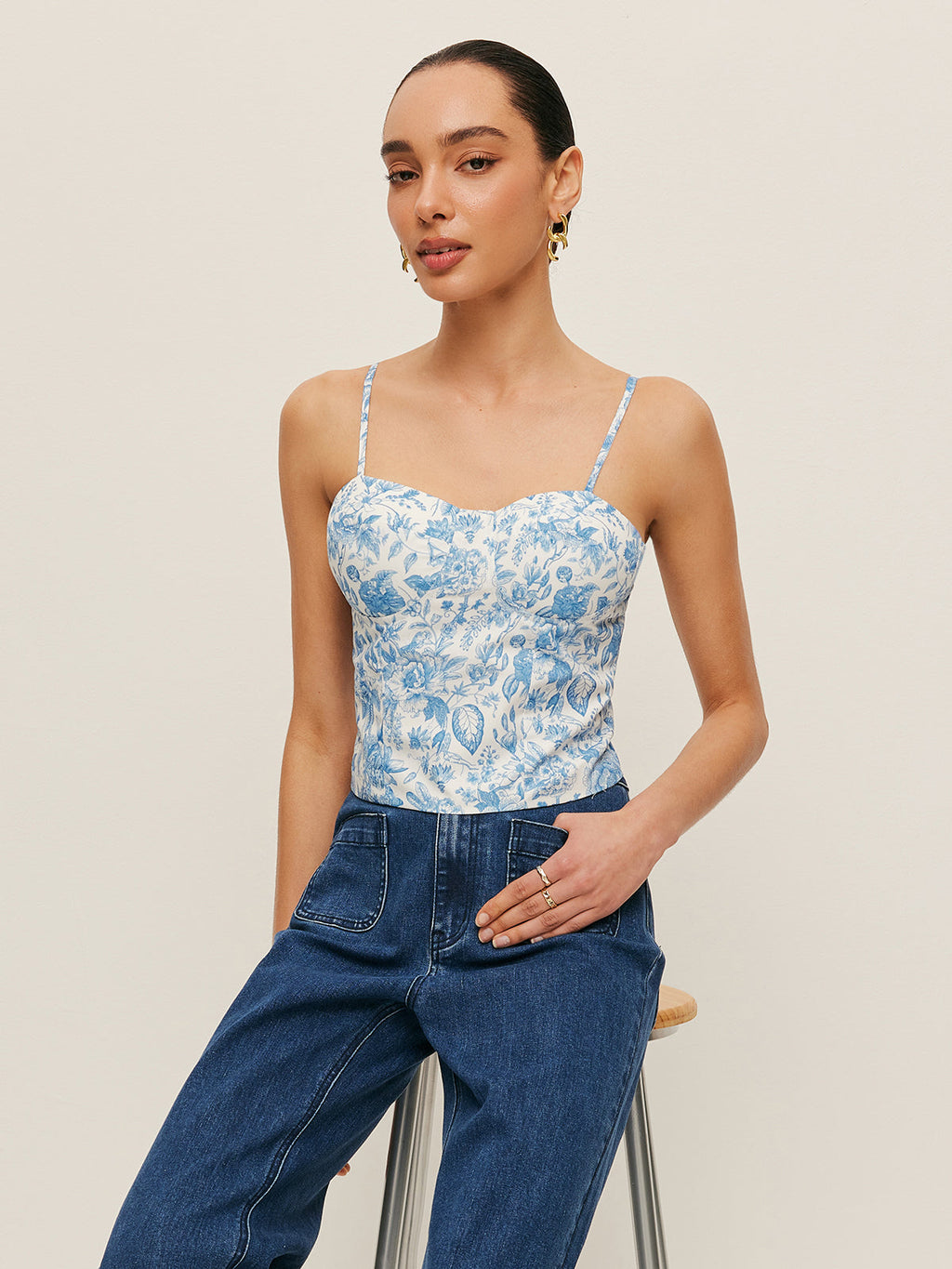 Korsett-Crop-Top mit Blumenmuster