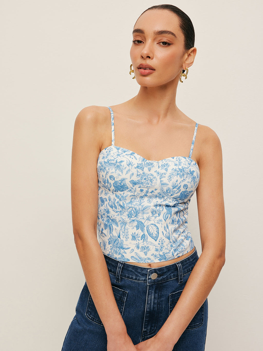 Korsett-Crop-Top mit Blumenmuster