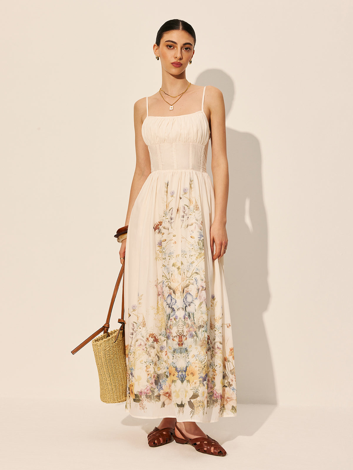 Robe à col carré et imprimé floral 