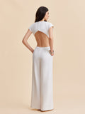 Cap Sleeve Buttoned Backless Jumpsuit