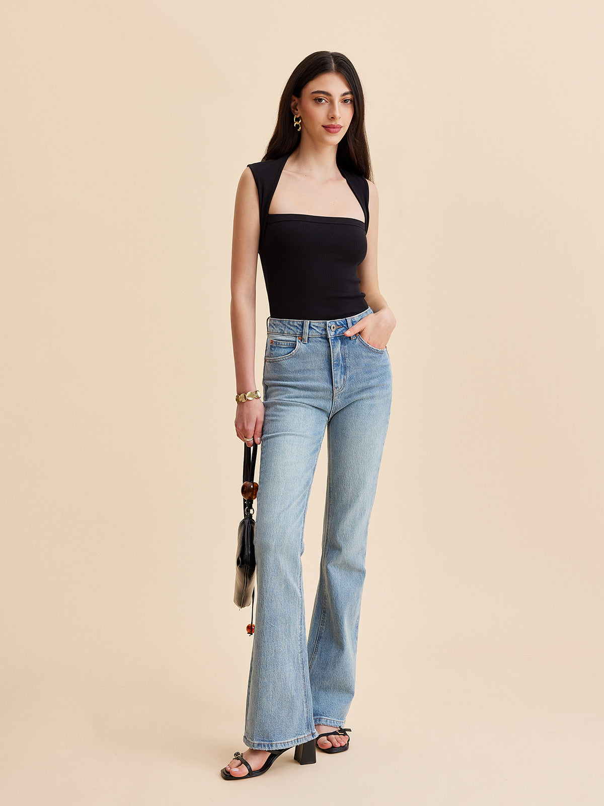 Geripptes Tanktop mit eckigem Ausschnitt 