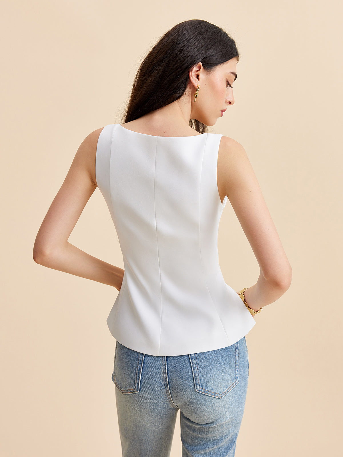 Ärmelloses Peplum-Oberteil mit eckigem Ausschnitt