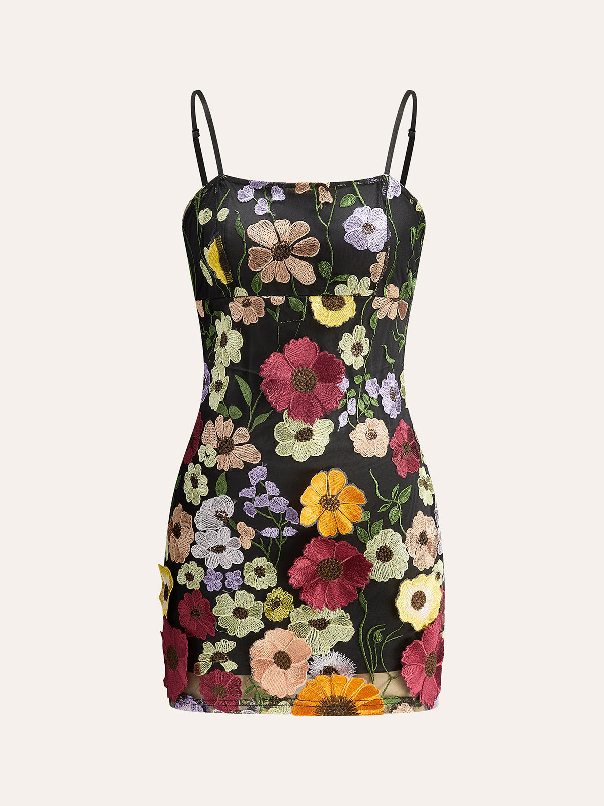 Robe en maille brodée de fleurs colorées 