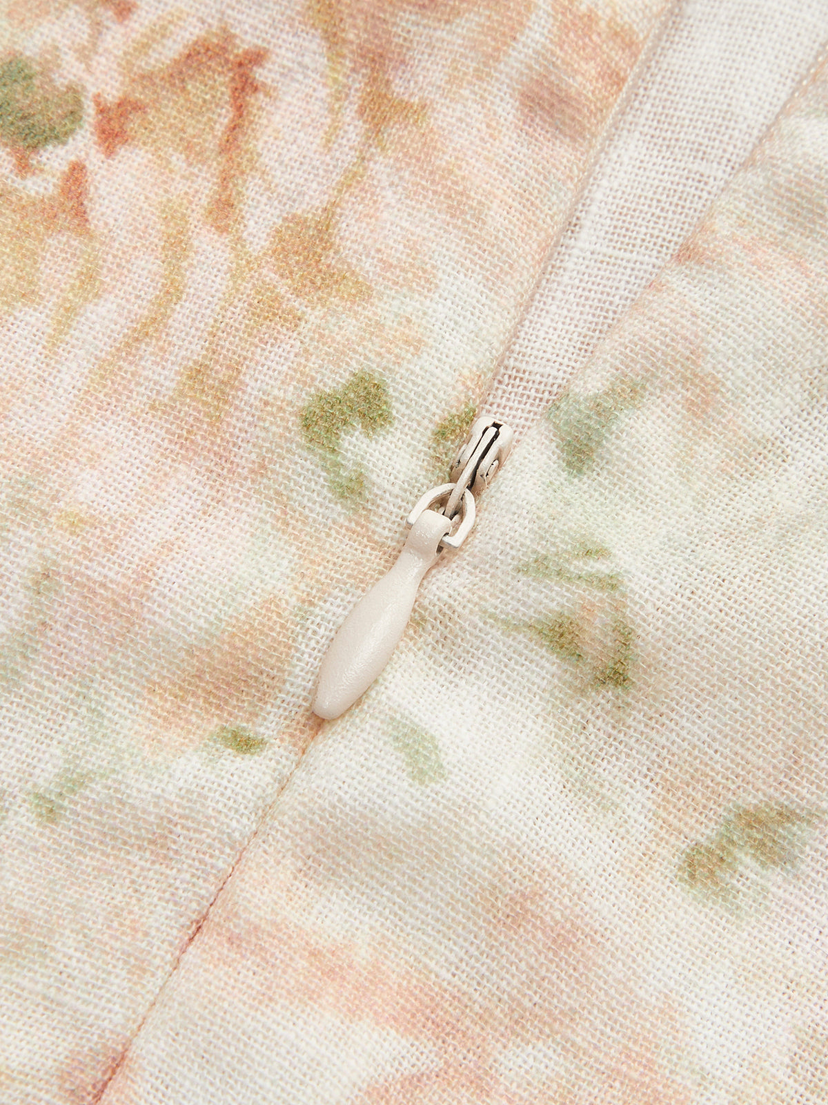 Geblümtes Leinen-Baumwoll-Kleid mit Puffärmeln und Gürtel