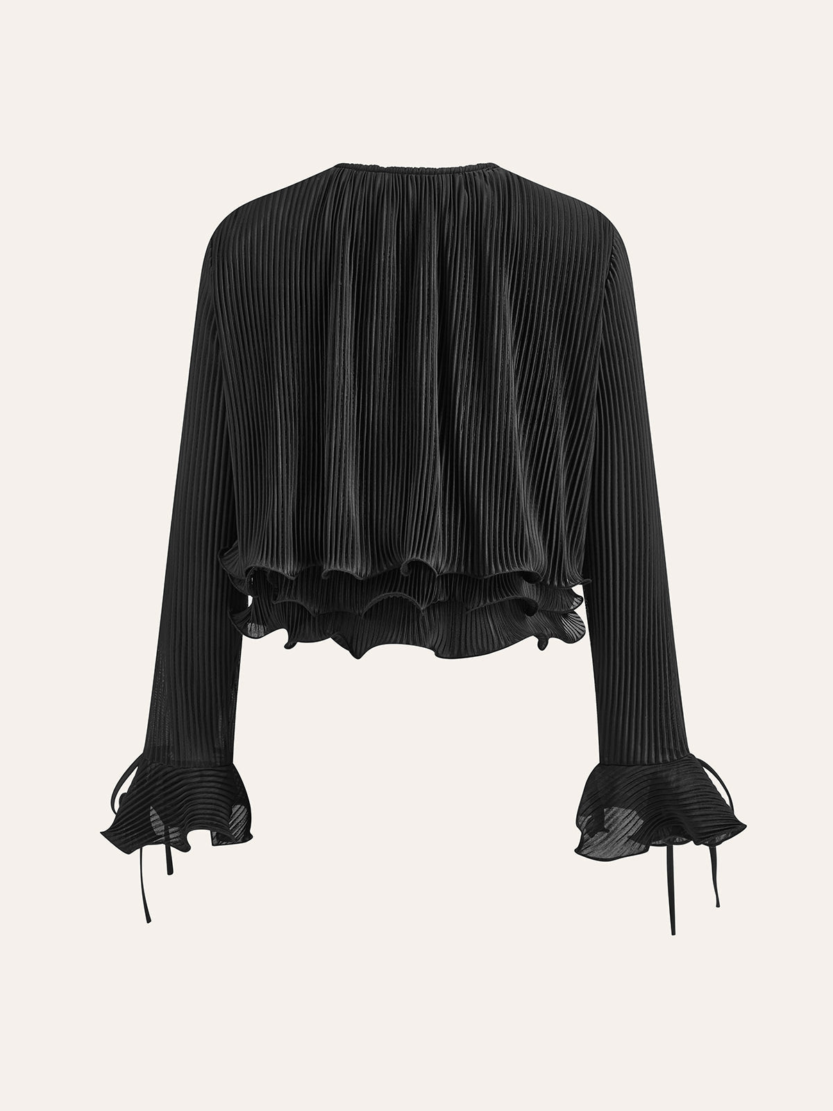 Ruffle Button Plisse Blouse