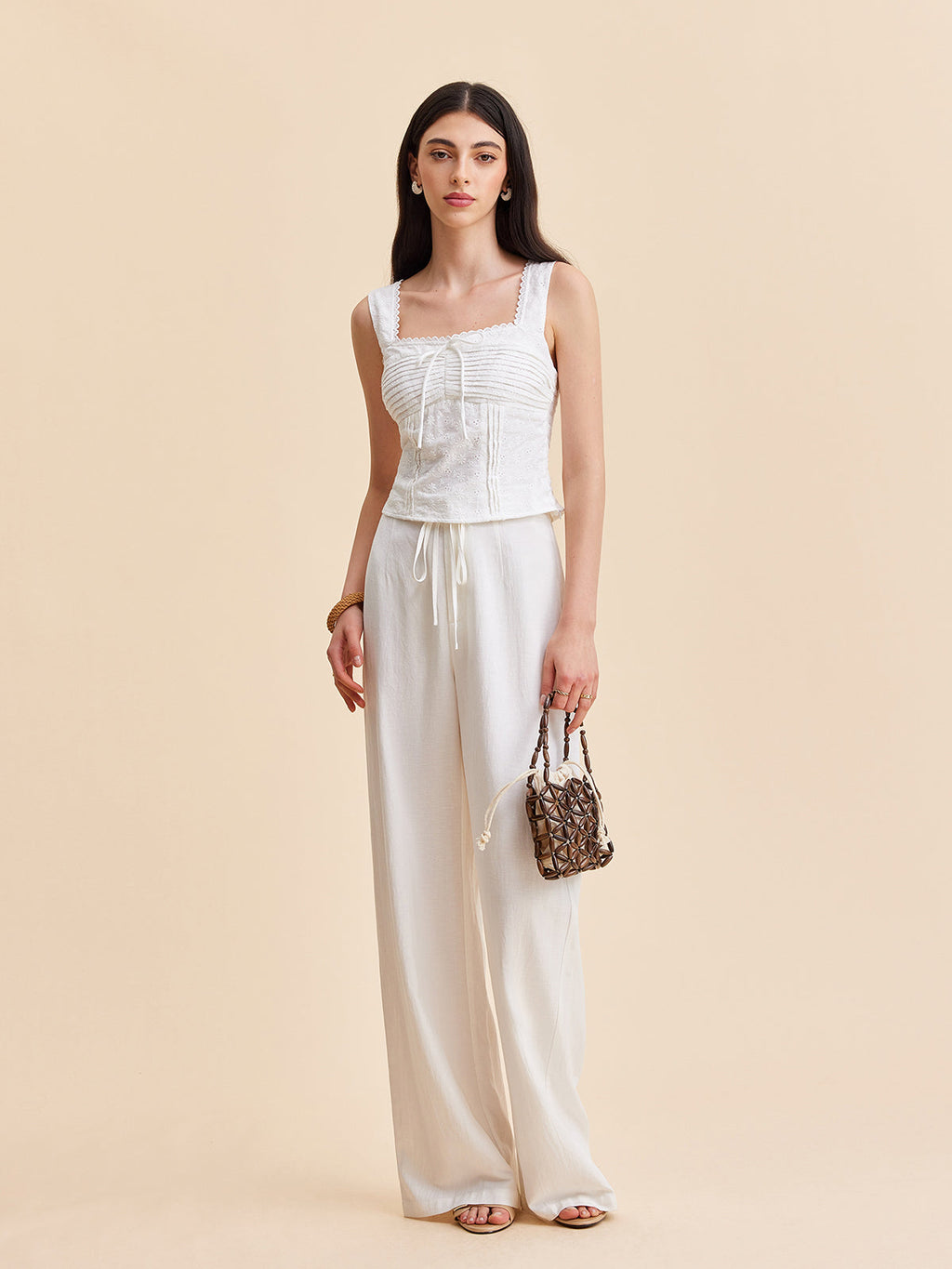 Pleated Cotton Zipper Tank Top
