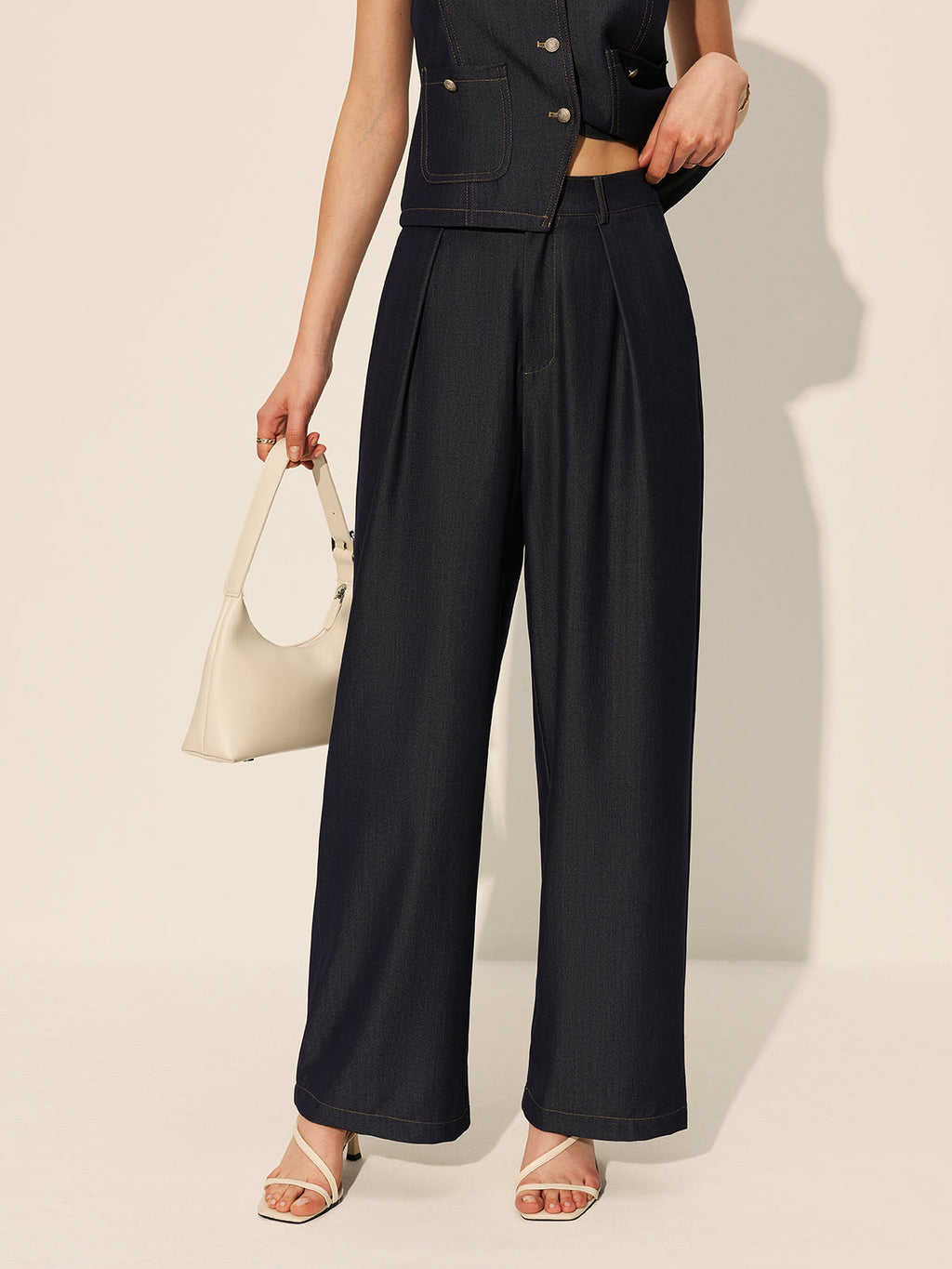 Mid-Waist Taschen Wide-Leg Jeanshose