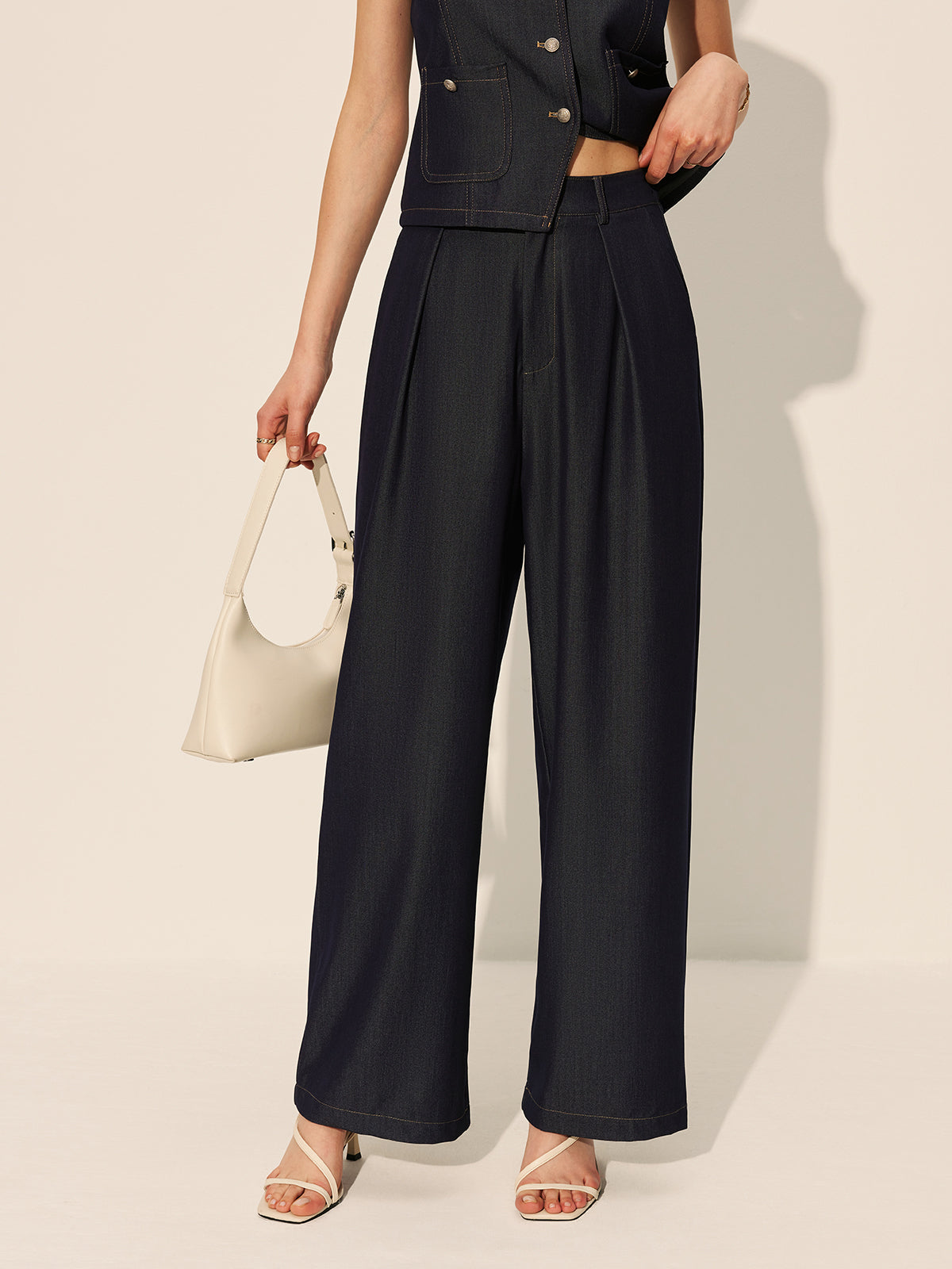 Mid-Waist Taschen Wide-Leg Jeanshose