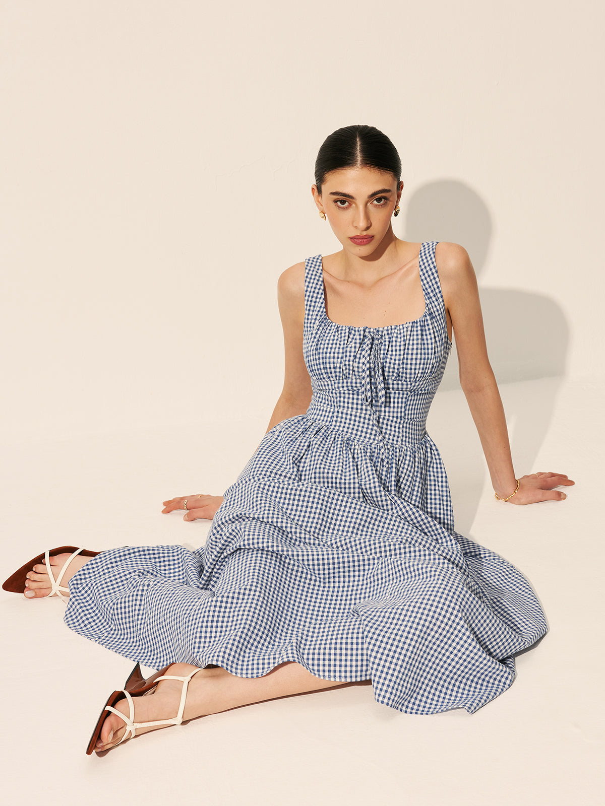 Cotton Checkerboard Tie-Front Dress