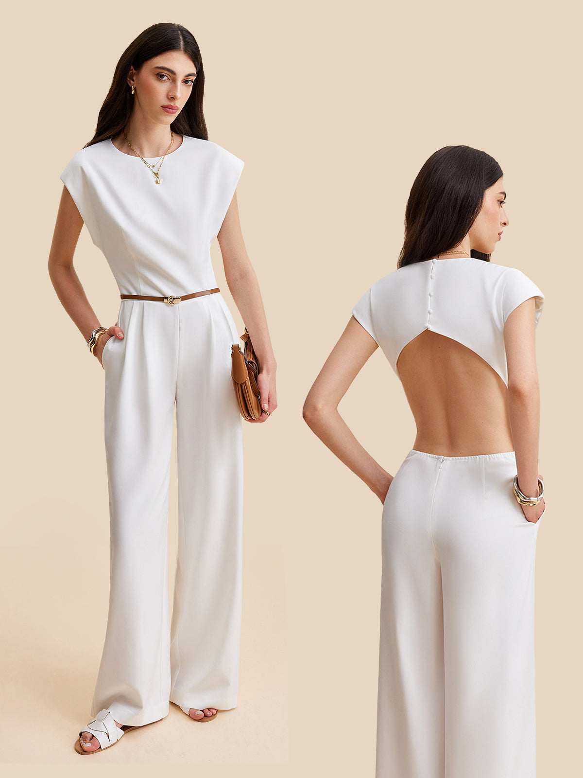 Ärmelloser Jumpsuit mit Knopfleiste am Rücken