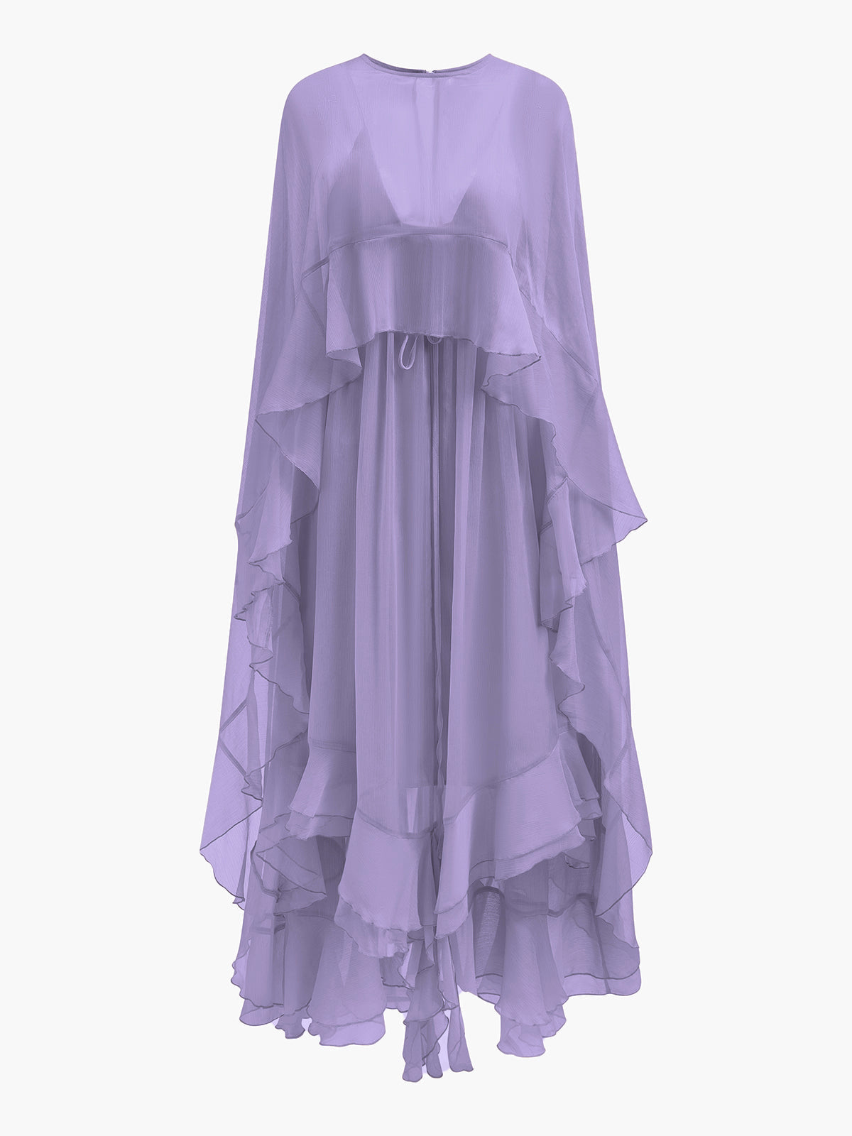 Semi-Sheer Chiffon Layered Dress With Cloak
