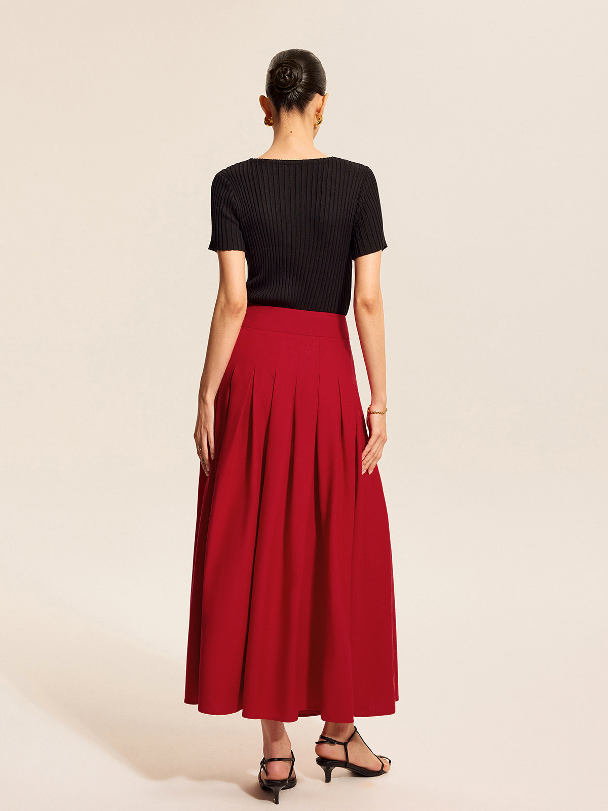 Cotton & Linen Pleated Slit Skirt