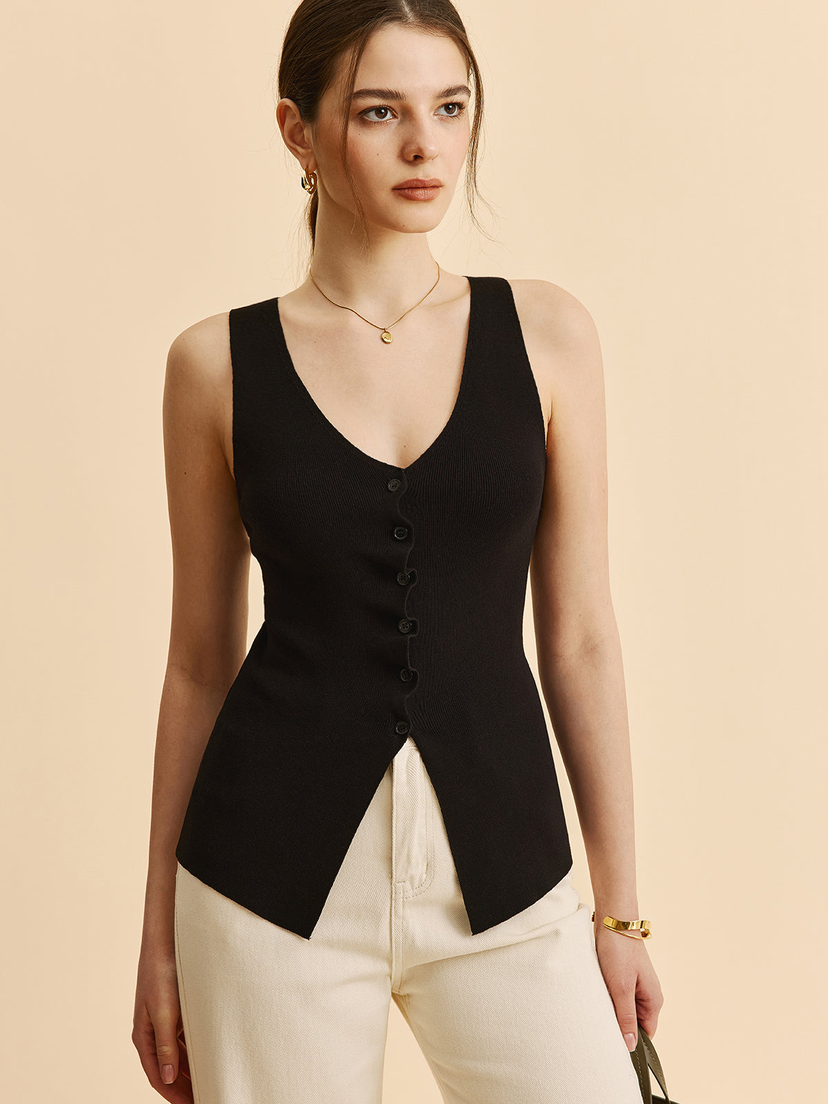 Gilet pull fendu à bords volantés Laitue