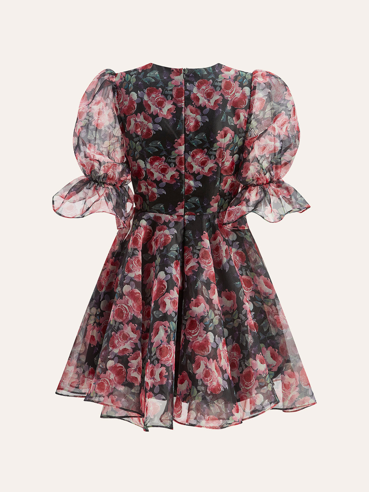 Robe florale semi-transparente à manches bouffantes