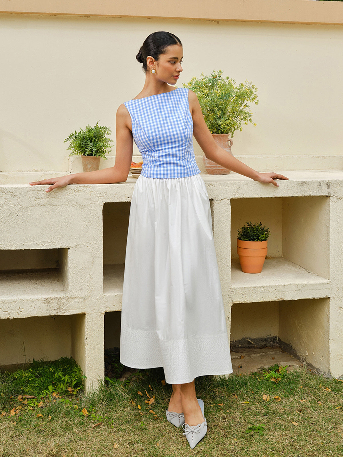 Checkerboard Bow Back Crop Top