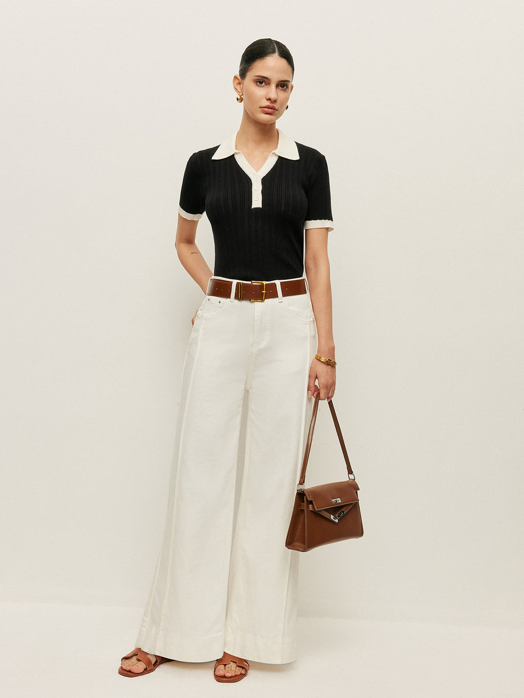 Pantalon taille haute avec poches et ceinture
