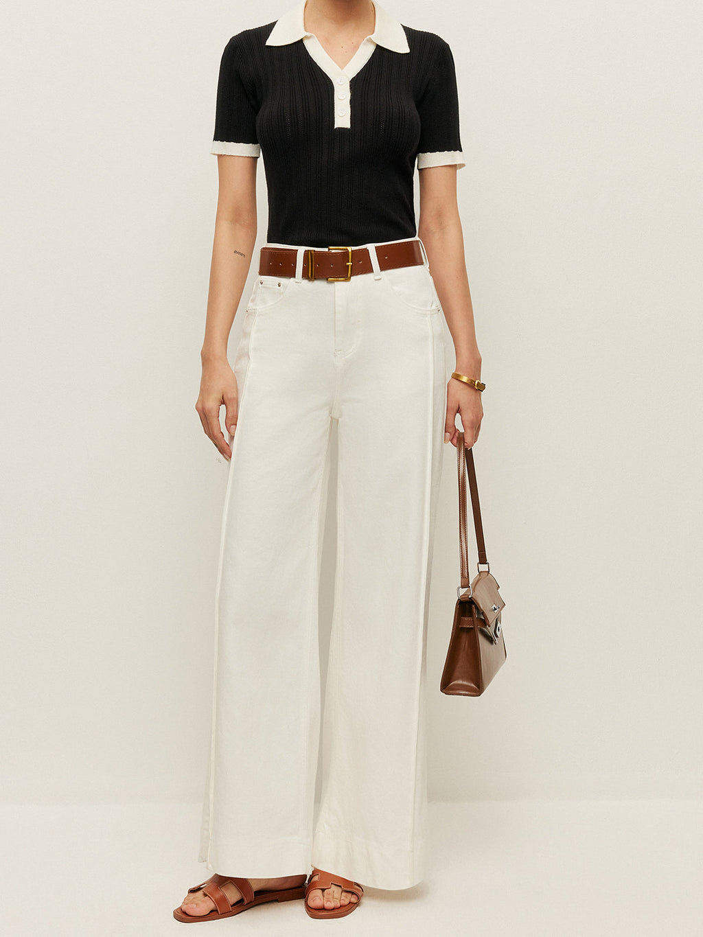 Pantalon taille haute avec poches et ceinture