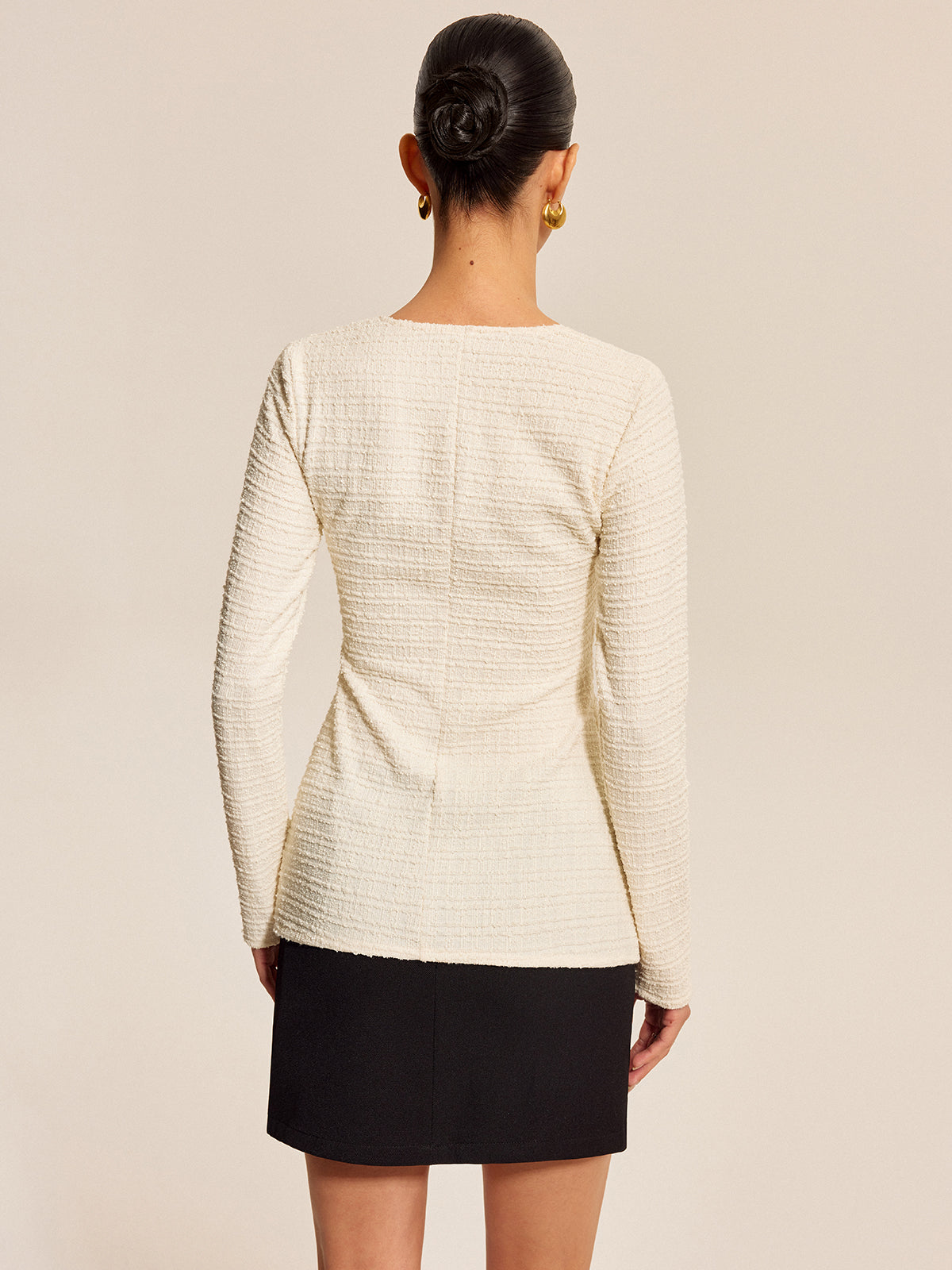 Bow Front Textured Long Sleeve Top
