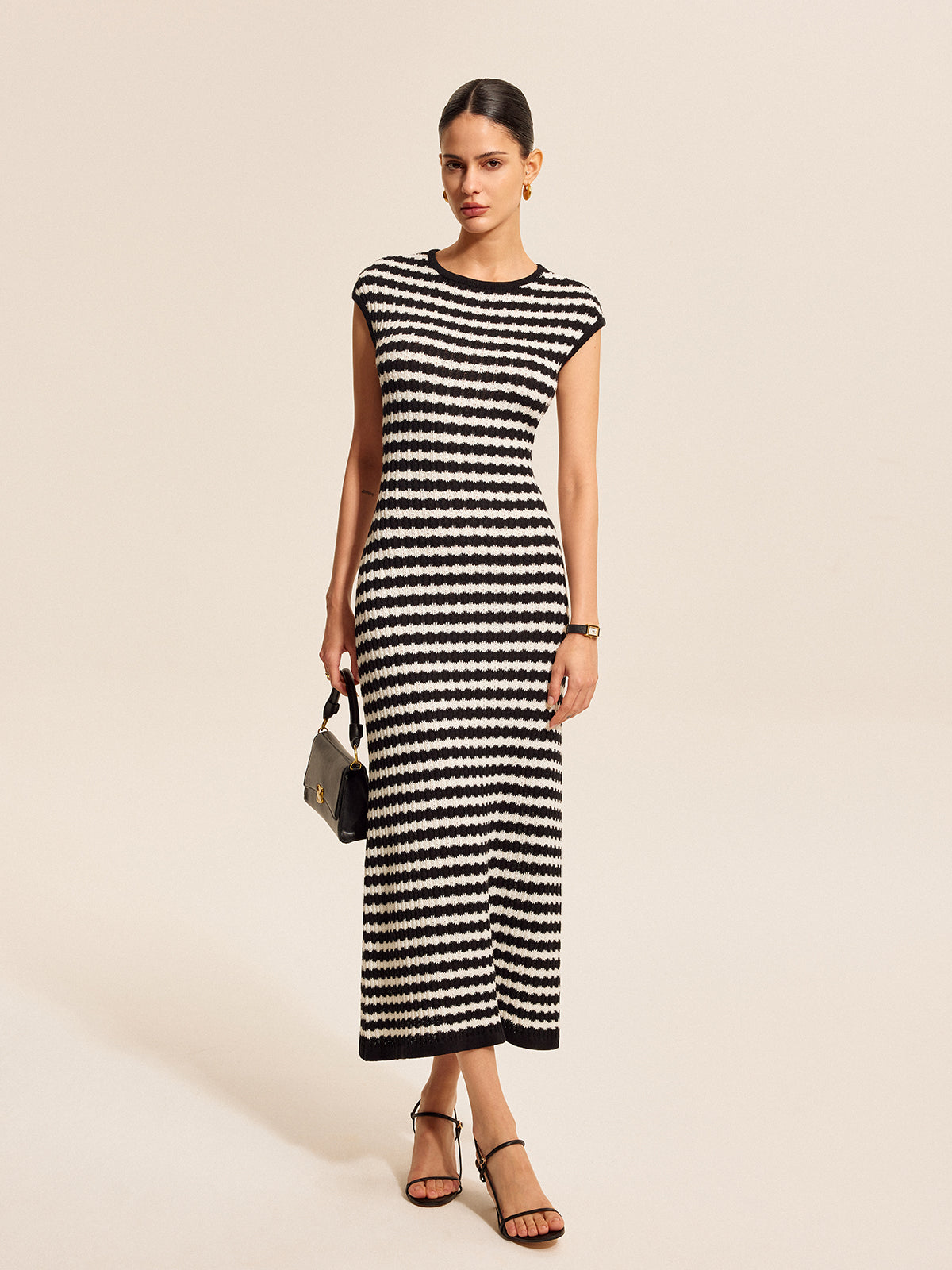 Striped Cap Sleeves Knit Dress