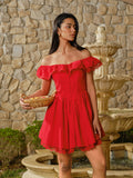 Baumwollkleid mit Carmen-Ausschnitt und Spitze