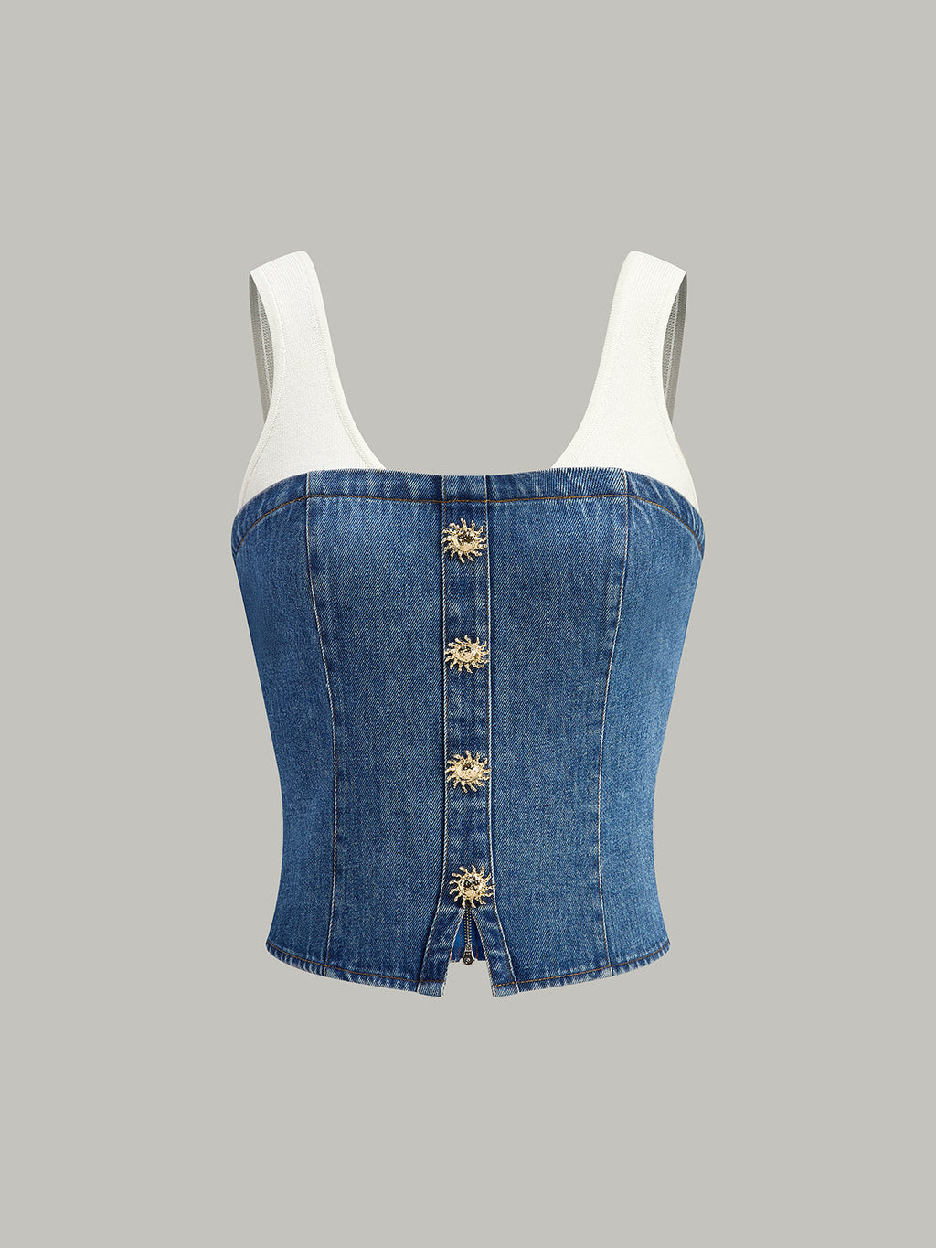 Korsettoberteil mit Denim-Einsatz und Kontrastträgern