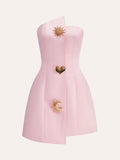 Satin-asymmetrisches, verziertes, trägerloses Kleid