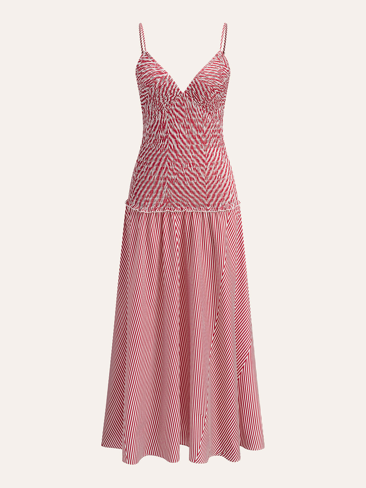 Shirred V-Neck Sleeveless Pleated Dress