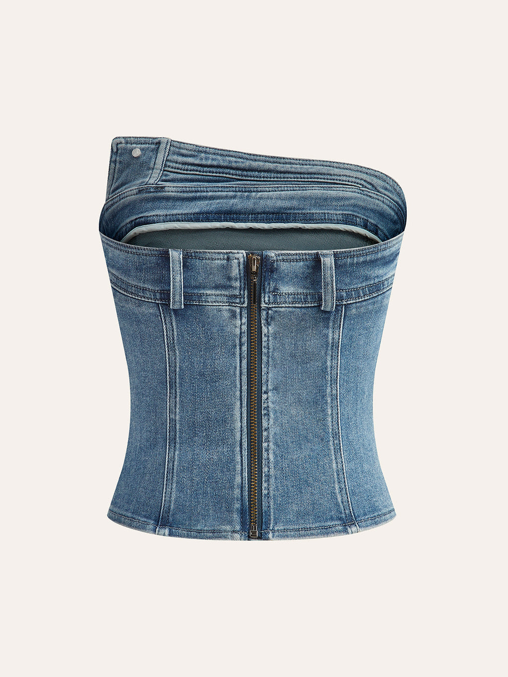 Asymmetrisches plissiertes trägerloses Denim-Oberteil
