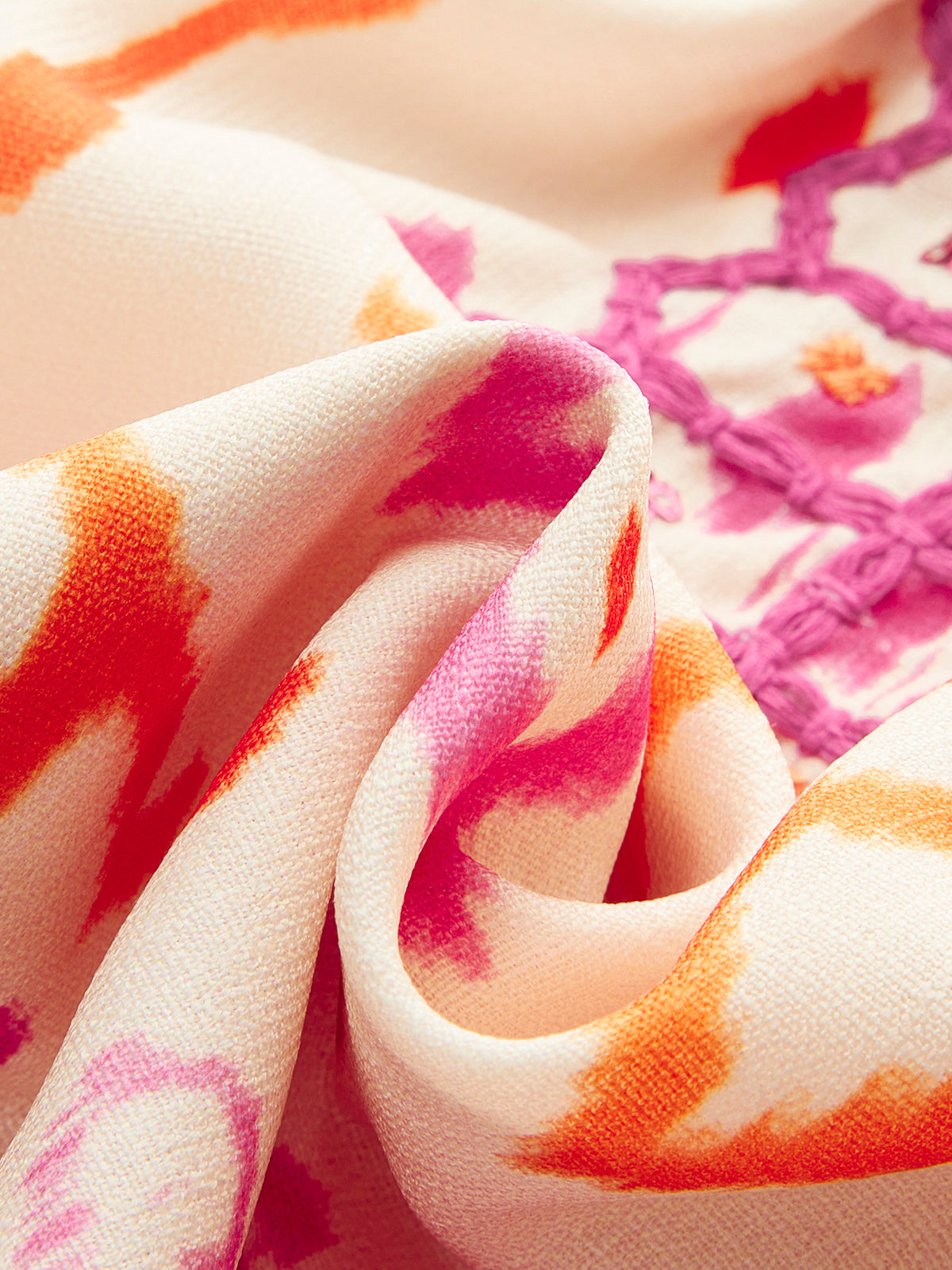 Embroidered Boho Tassel Tie Cami Top