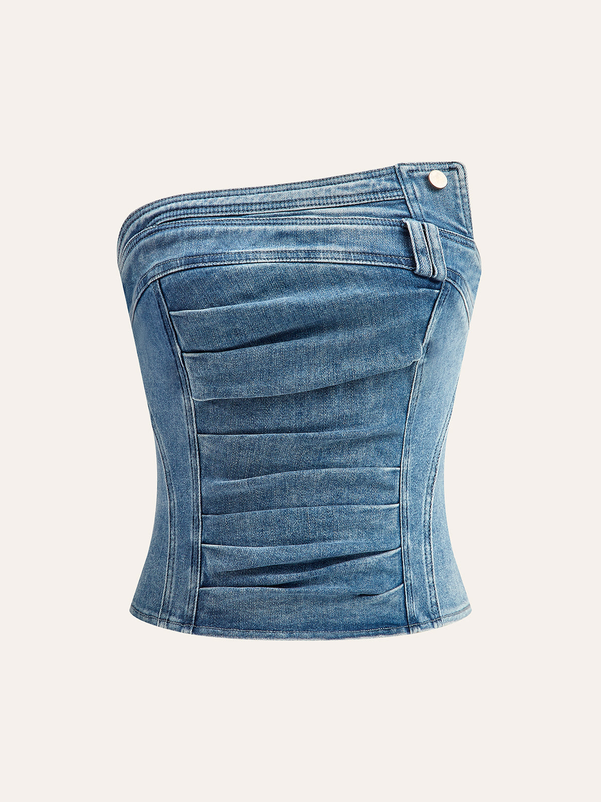 Asymmetrical Pleated Denim Strapless Top