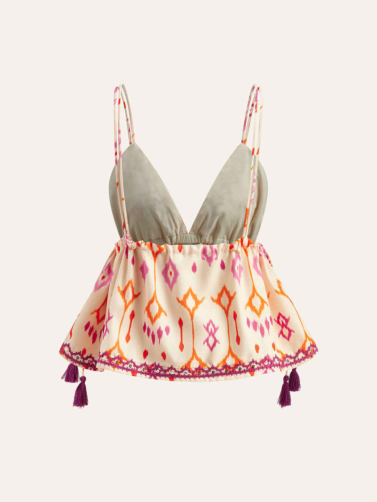 Embroidered Boho Tassel Tie Cami Top