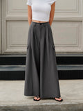 Mid-Waist Pockets Wide-Leg Pants