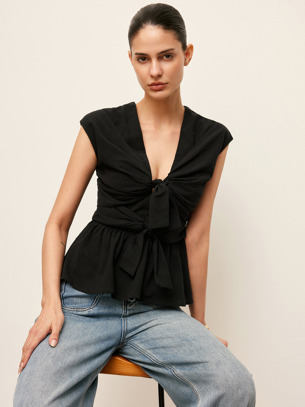 Tie-Front Peplum Top