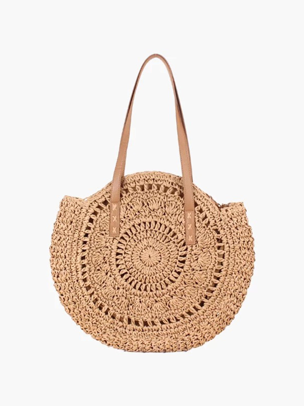 Crochet Circular Straw Tote Bag