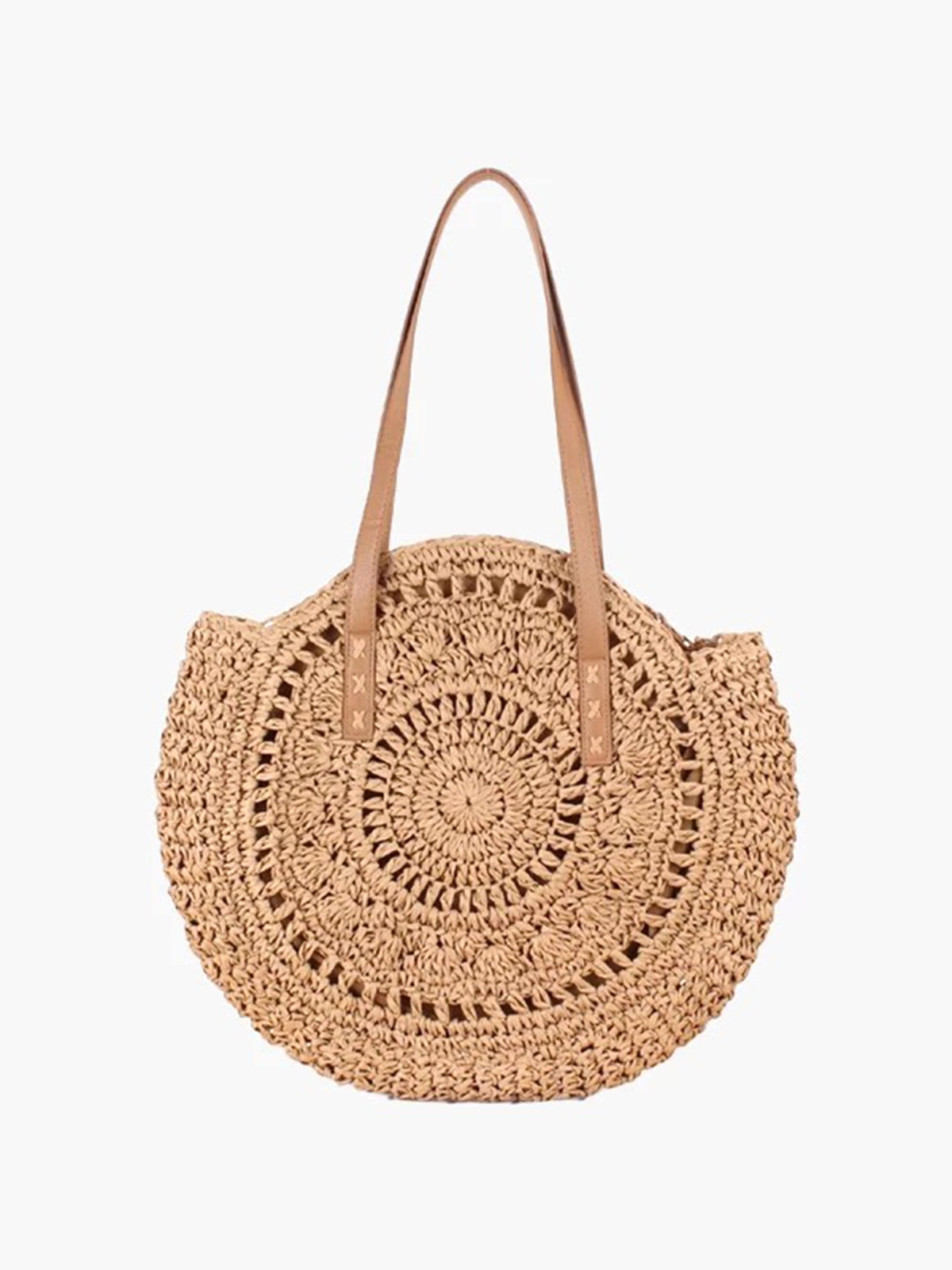 Crochet Circular Straw Tote Bag