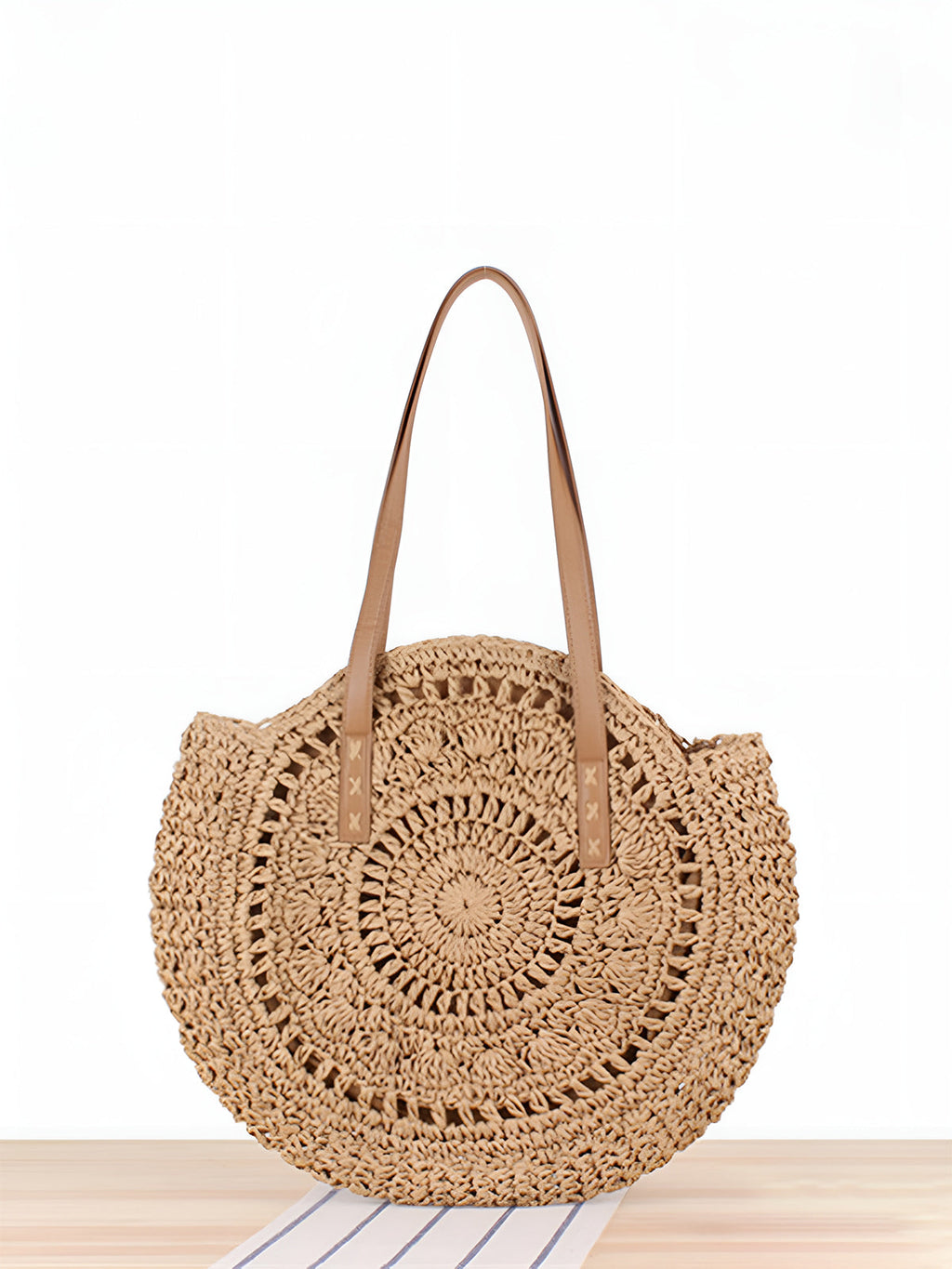 Crochet Circular Straw Tote Bag
