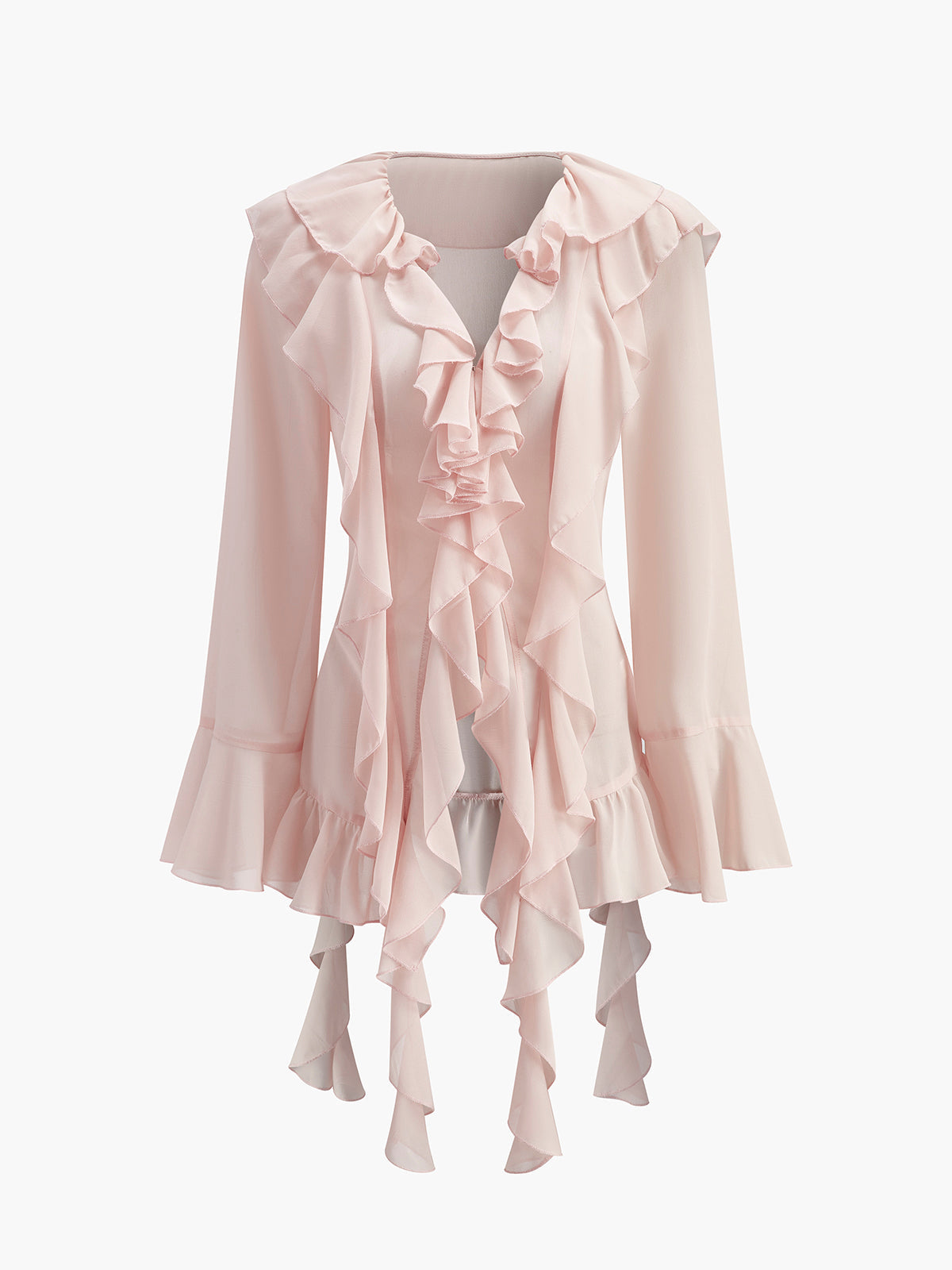 Semi-Sheer Chiffon Ruffled Blouse