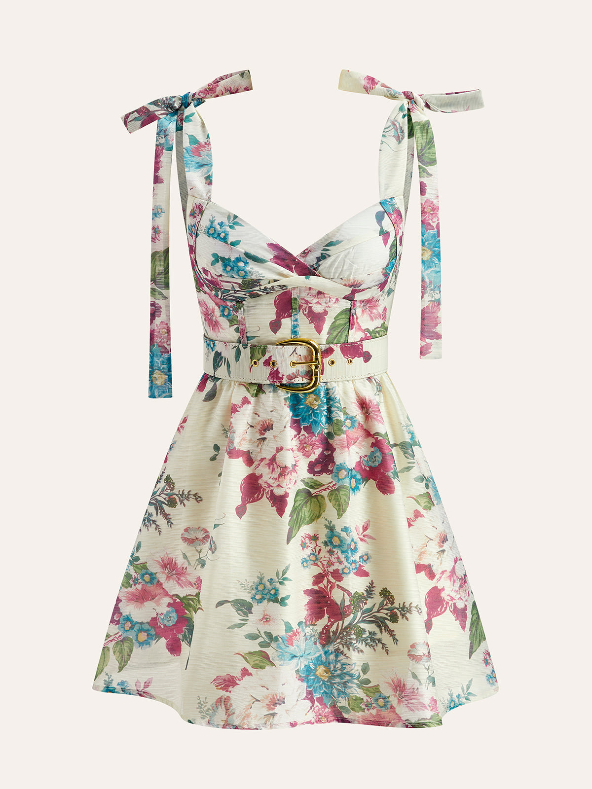 Floral Print Tie-Strap Belted Dress