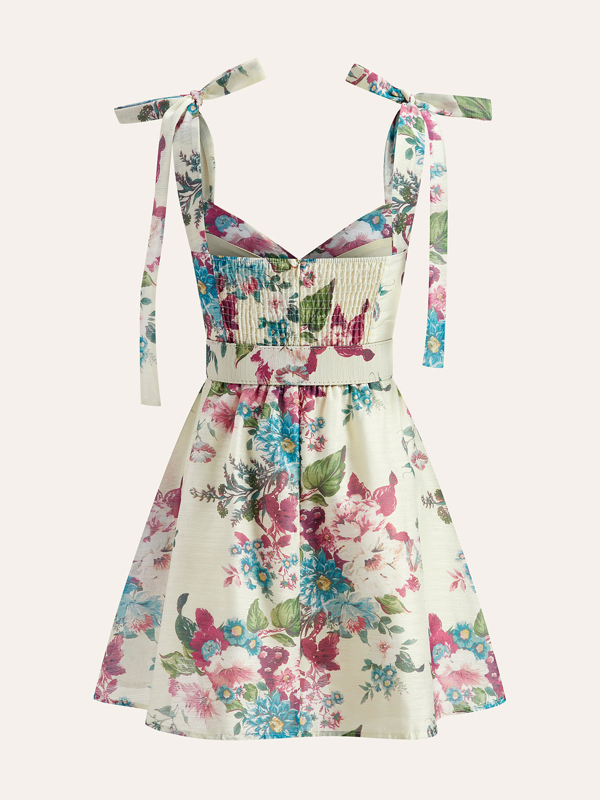 Floral Print Tie-Strap Belted Dress