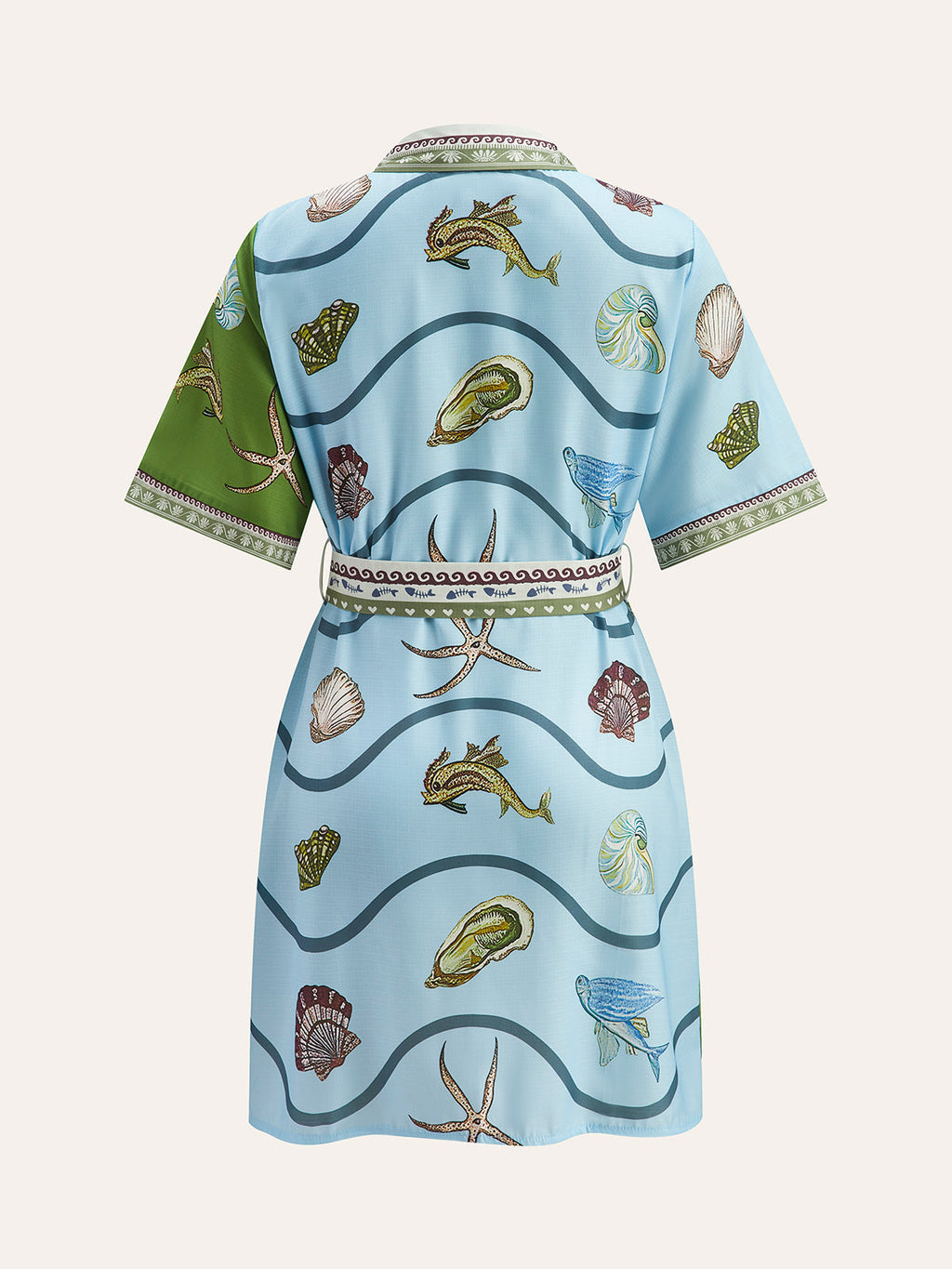 Chemise à Imprimé Aquatique et Col Boutonné avec Ceinture