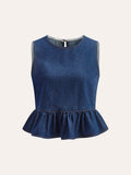 Cotton Denim Peplum Top