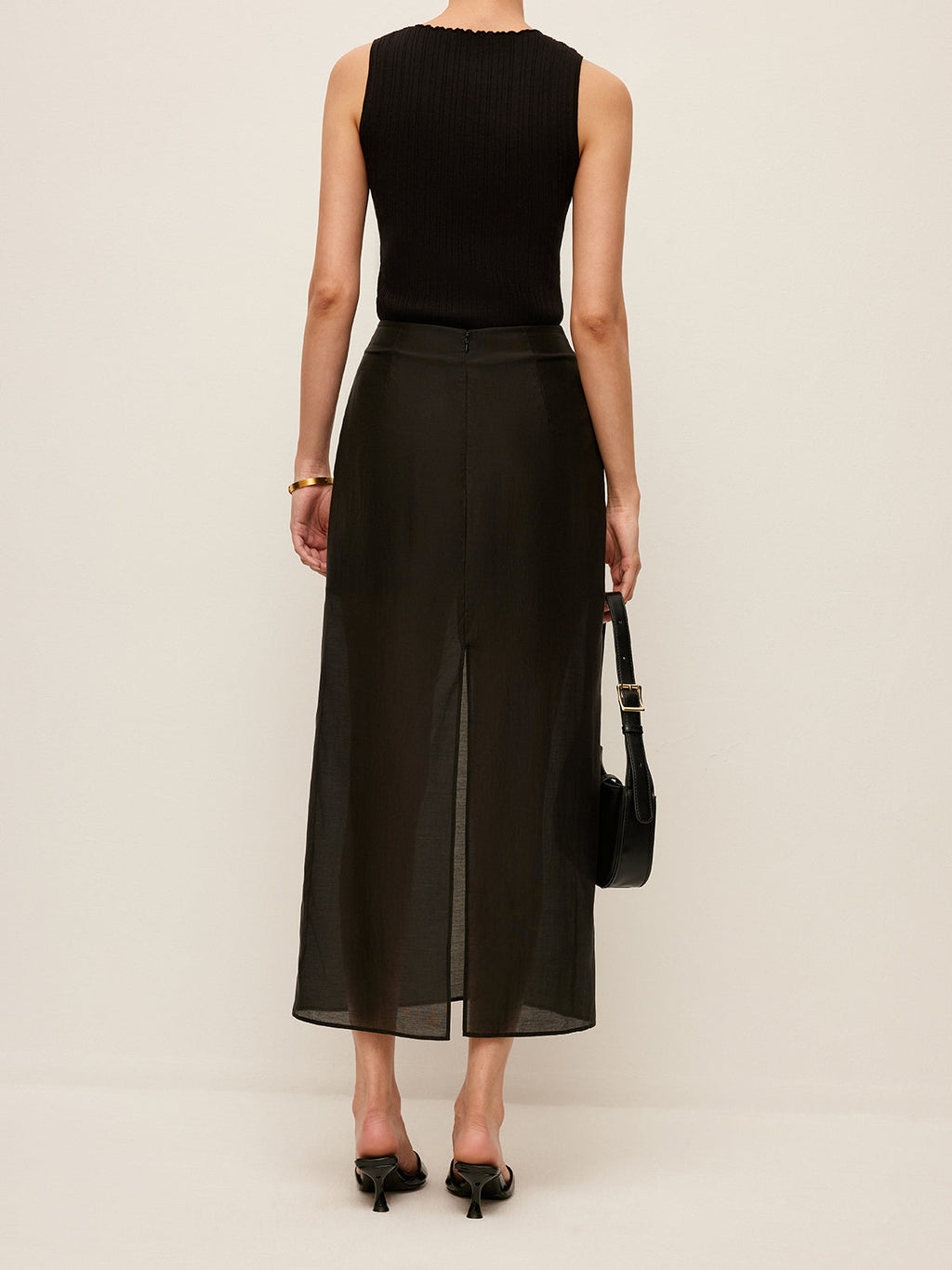 Semi-Sheer Slit-Back Skirt