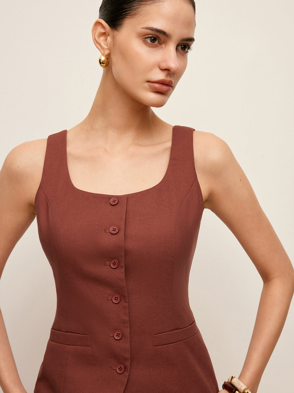 Set aus Weste mit Bindedetail und Hose mit Kordelzug aus Baumwolle und Leinen