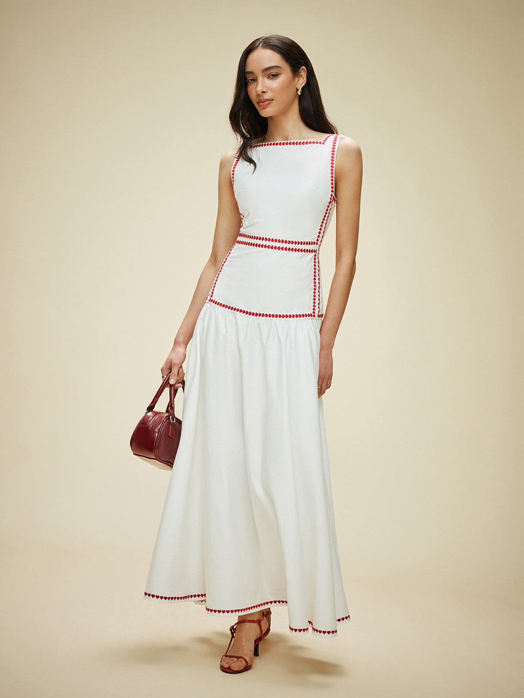 Cotton Contrast Trim Back Tie Dress