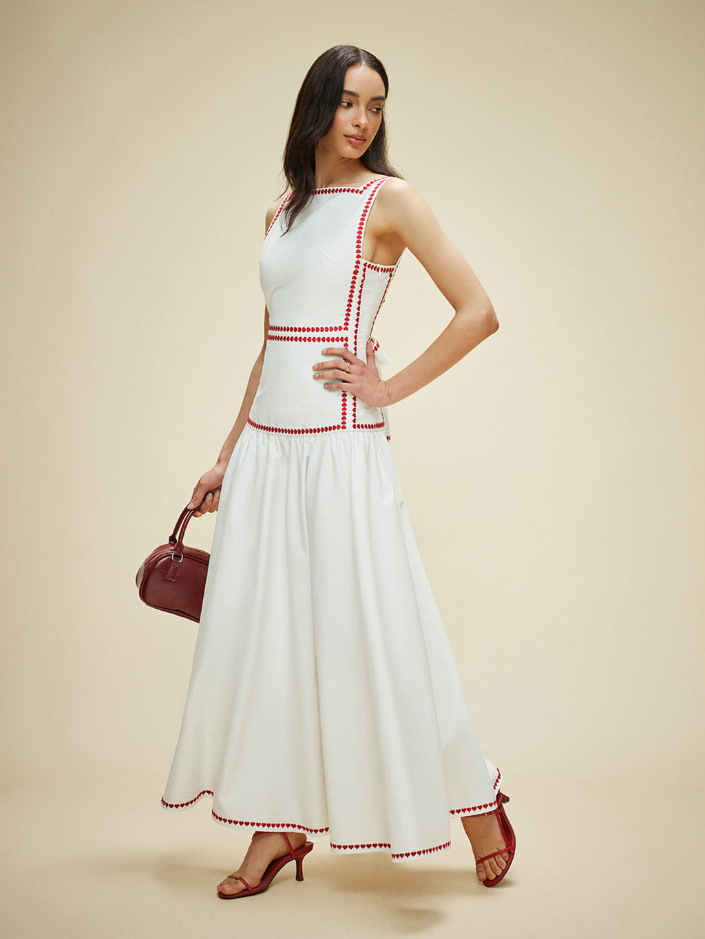 Cotton Contrast Trim Back Tie Dress