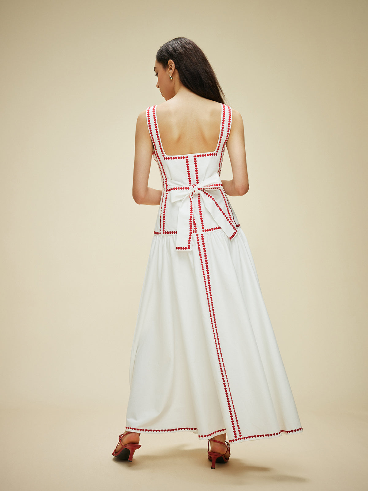 Cotton Contrast Trim Back Tie Dress