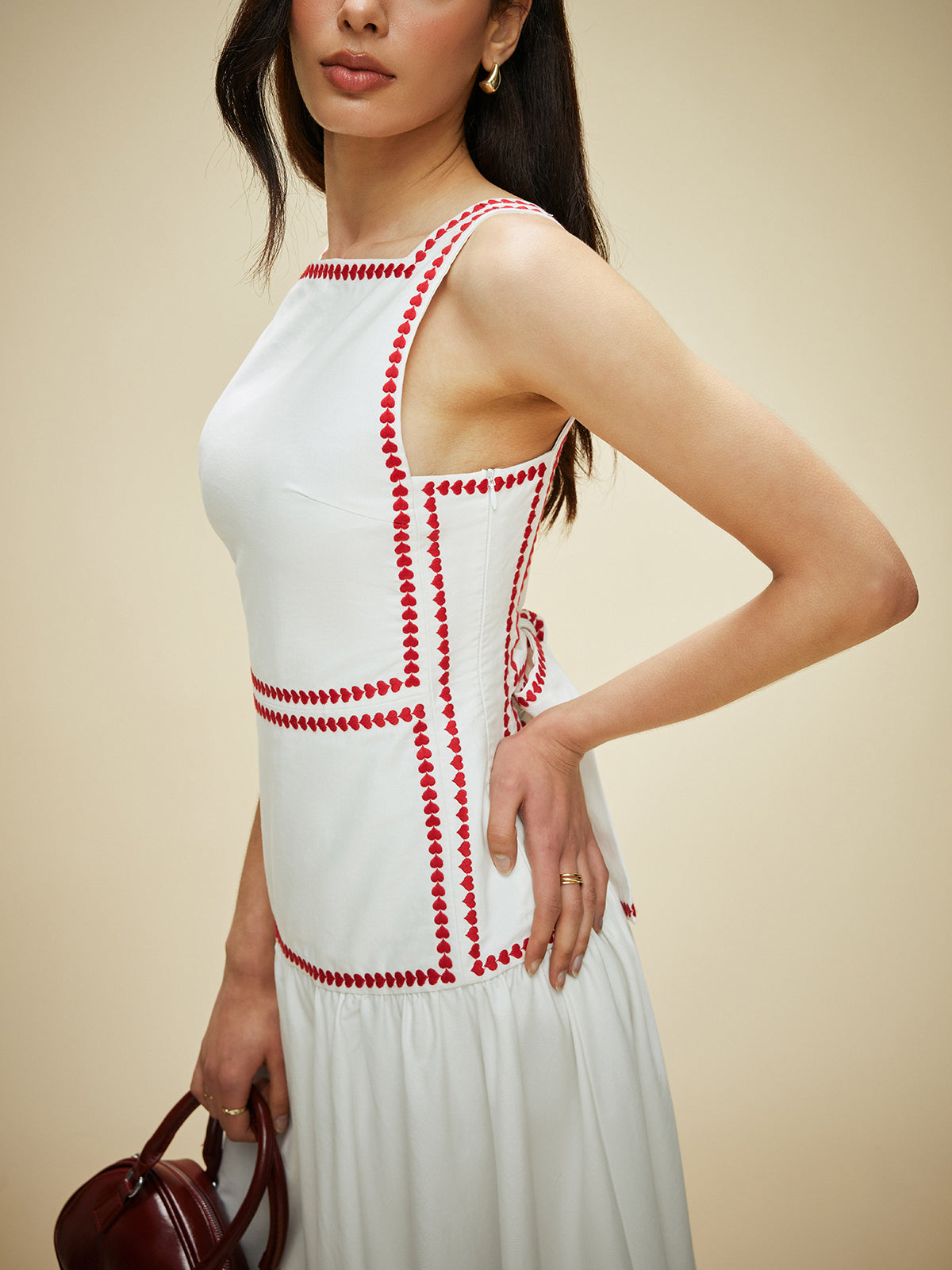 Cotton Contrast Trim Back Tie Dress