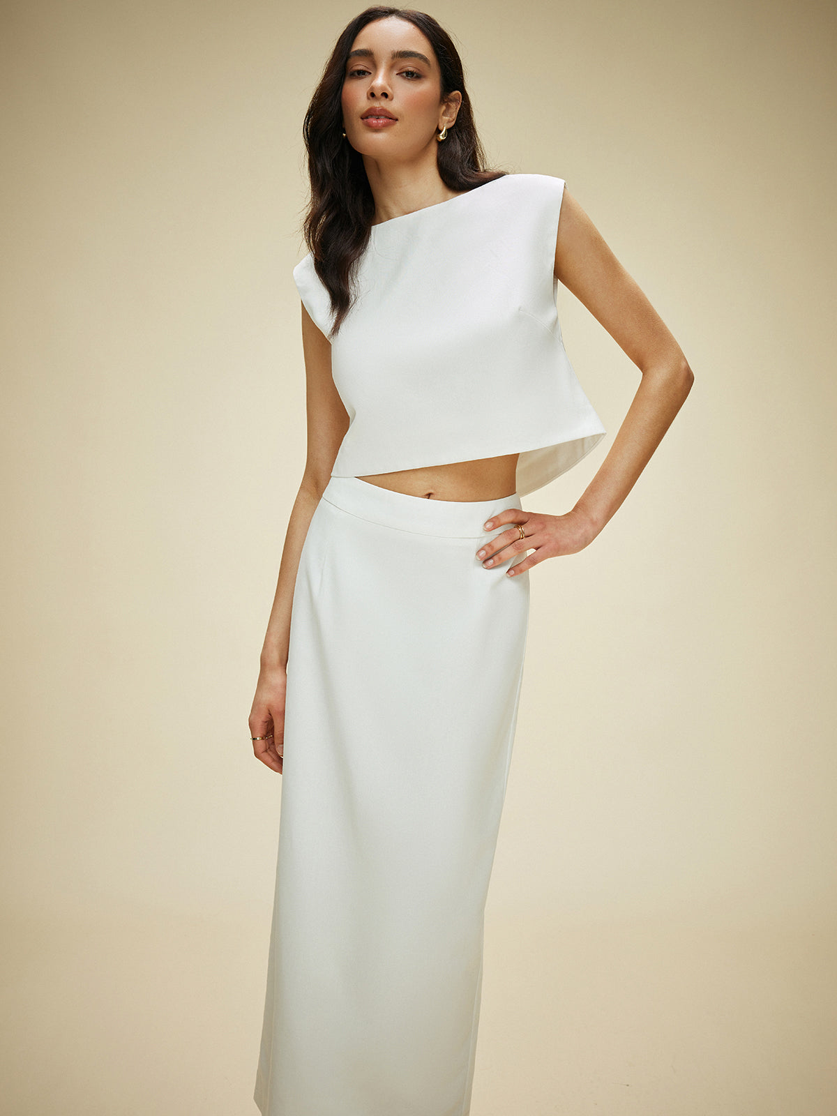 Cotton & Linen Split-Back Skirt Set