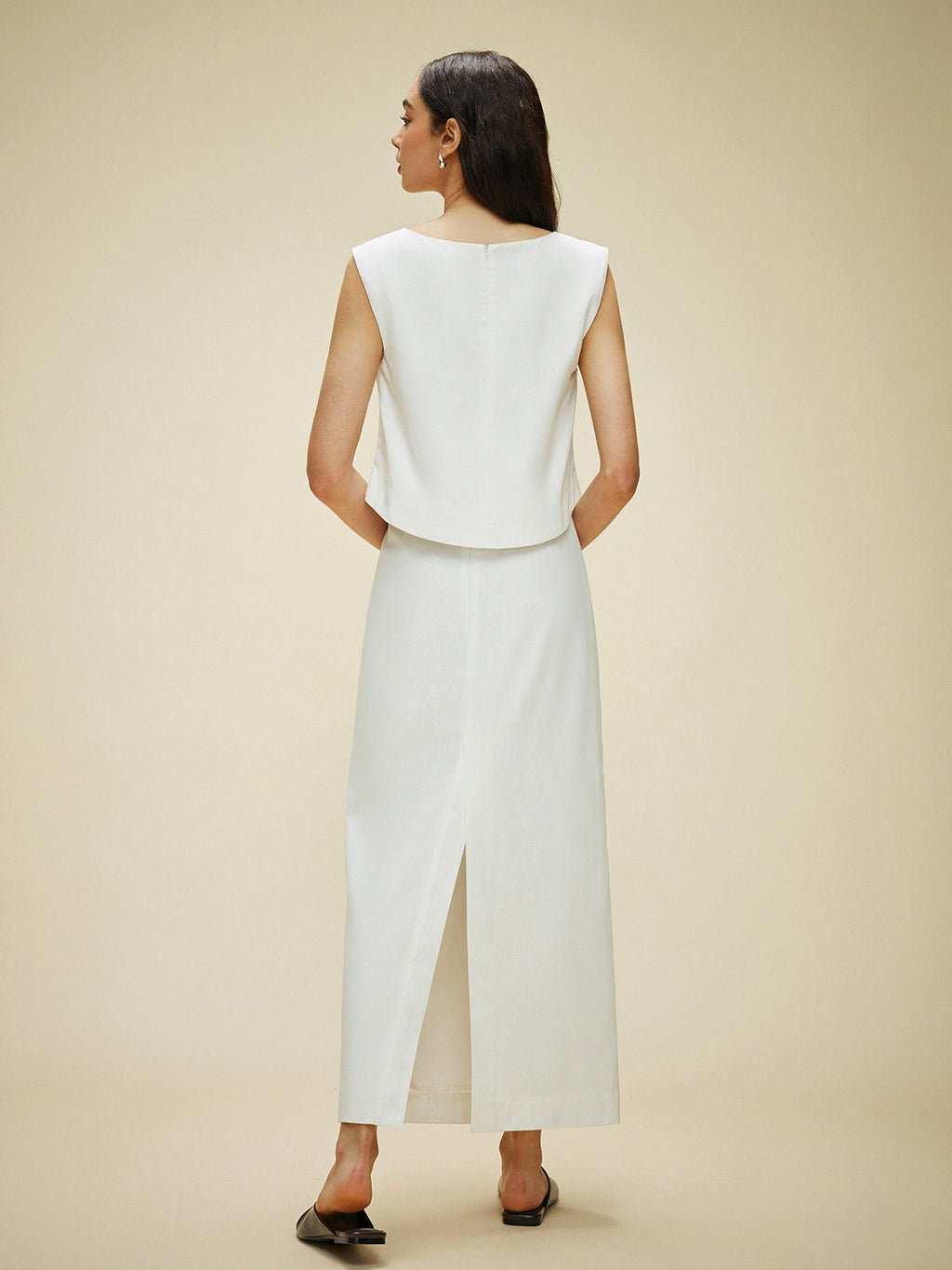Ensemble jupe à fente dos en coton et lin