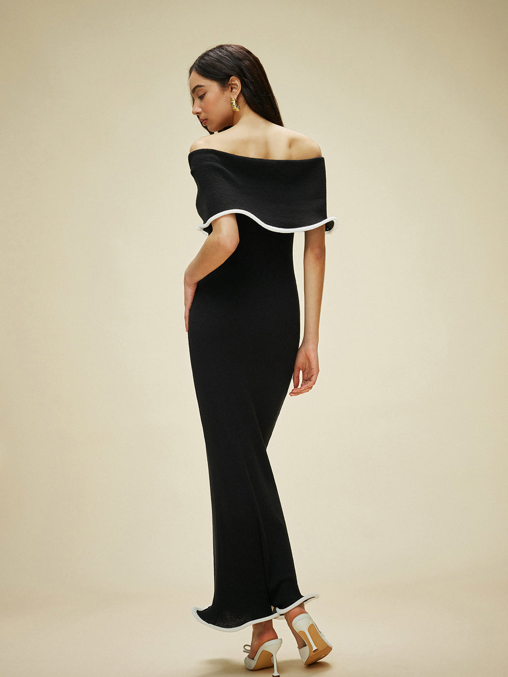 Farbblock Off-Shoulder Strickkleid mit Rüschen